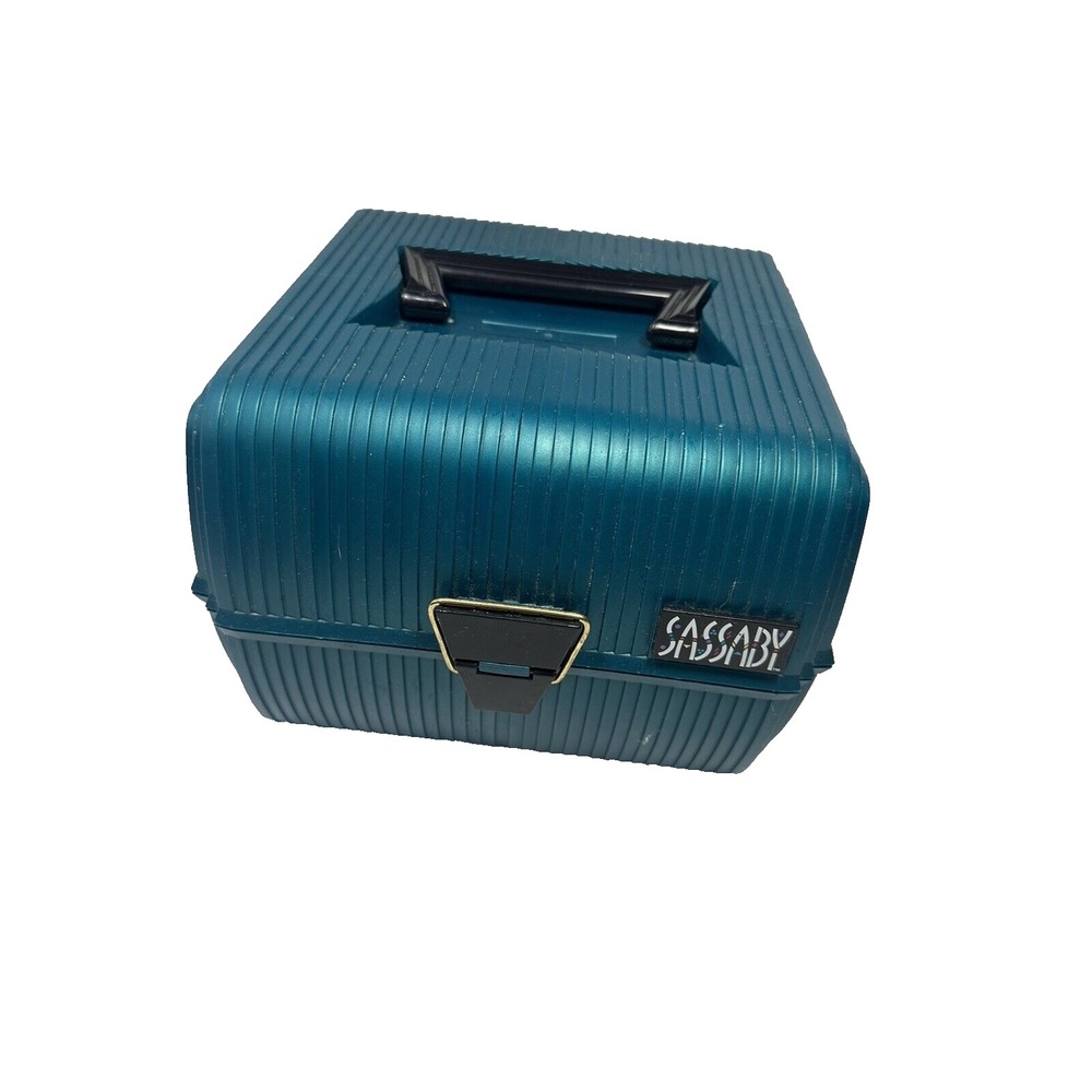 sassaby green vintage‎ plastic makeup carry travel case box
